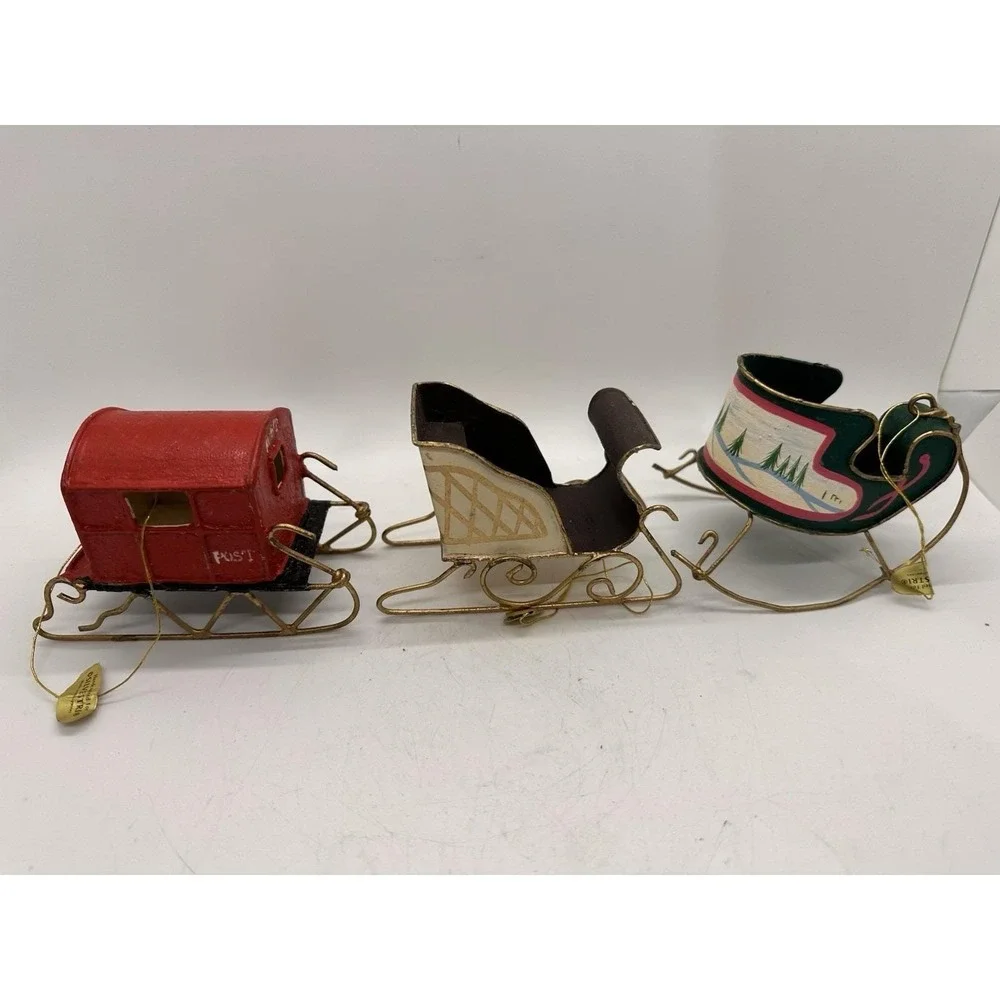 Vintage Silvestri Christmas Sleigh Ornament Lot Handcrafted Metal Philippines